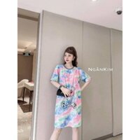 Đầm thun gấu tay ngắn cổ tròn dáng xuông