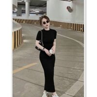 Đầm Thun Lạnh Zip Ôm Body Cổ Trụ Tay Ngắn Tone Đen Midi Dáng Dài Sexy Siêu Hách Sáng Sang Chảnh Đi Chơi, Cafe Siêu Hot