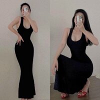 Đầm thun len gân đen dài ôm body loe quyến rũ gợi cảm, váy trơn tôn dáng sexy thời trang hotgirl đi chơi dự tiệc du lịch