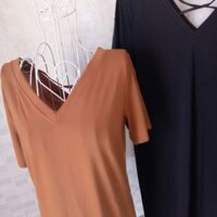 Đầm thun maxi cổ tim chéo cổ sau