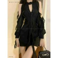 Đầm thun nhập phối voan tone đen sang trọng đi tiệc cực xinh