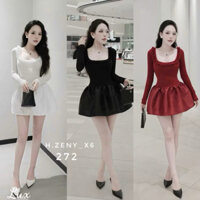 ĐẦM THUN NHŨ CỔ U VIỀN BÈO PHỐI TAPTA XOÈ DÁNG NGẮN QUYẾN RŨ