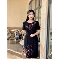 Đầm Thun Nữ Đính Đá Sang Trọng Thythao, Cổ Tròn Thiết Kế Sang Trọng