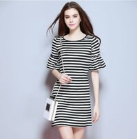 Đầm thun nữ ngắn tay Haint Boutique, Váy body nữ dáng ôm ngắn thiết kế kẻ ngang ngắn tay trẻ trung vintage đẹp rẻ HB14 - S