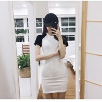 Đầm thun ôm body phối màu (ảnh thật ở cuối)