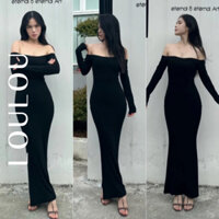Đầm thun ôm body trễ vai dáng dài LOULOU phong cách thu đông trendy D378