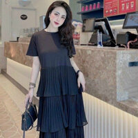 Đầm Thun Phối Bèo 3 tầng xếp ly xinh che bụng và bắp chân mặc tôn dáng tôn da lắm