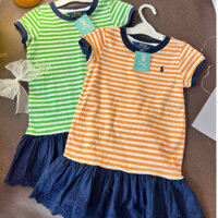Đầm Thun PoLo Bé Gái Sọc Ngang Đuôi Váy Ren Cho Bé Từ 2 Đến 6 Tuổi