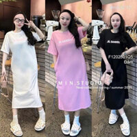 Đầm thun suông dáng dài xẻ tà in chữ ở ngực về hàng đủ màu nhé khách