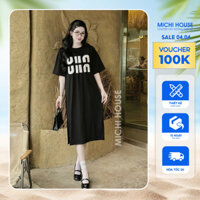 Đầm Thun Suông MICHI HOUSE Váy Xuông Chữ Miu Miu Cổ Tròn Ngắn Tay Freesize K198