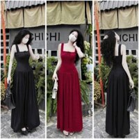 Đầm Thun Tăm Dây Bảng Maxi Đính Nơ. Chất Thun Tăm Thái B76