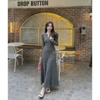 Đầm thun tăm lạnh đuôi cá tay dài cổ V form rộng