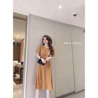 đầm thun tàu tay ngắn dáng xòe cổ tròn thời trang đơn giản LYN065