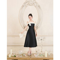 Đầm tiệc 2 dây bản to đính nơ tay trễ chất tafta cao cấp YOONA - NHT10X728