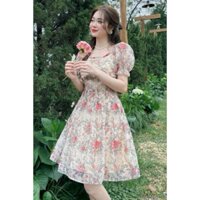 🌹🌹ĐẦM TIỂU THƯ CHẤT VOAN HOA CAO CẤP CỔ TRÒN TAY NGẮN PHỒNG QUÁ XUẤT SẮC (có mút ngực)Hàng chuẩn hình