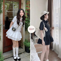 Đầm  tiều thư CICIDREAM  sơ mi liền chân váy xếp ly xòe viền ren , kèm dây nơ đáng yêu ,  cộc tay 2 màu cơ bản