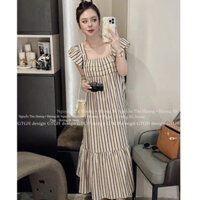 đầm tiểu thư dáng dài,váy nàng thơ nhẹ nhàng kẻ sọc phối tay hến 2 màu C323