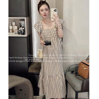 đầm tiểu thư dáng dài,váy nàng thơ nhẹ nhàng kẻ sọc phối tay hến 2 màu C323