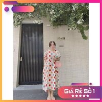 Đầm tiểu thư dáng suông dài đi biển, đầm babydoll chấm bi cổ tròn, tay búp, đầm maxi bi đỏ xoè bánh bèo, xinh xắn