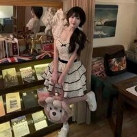 Đầm tiểu thư dáng xòe 3 tầng chất voan gân chấm bi phối viền cưng xỉu Ht566B