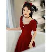 ĐẦM TIỂU THƯ ĐỎ ĐÔ ĐÍNH HẠT TRAI DUYÊN DÁNG