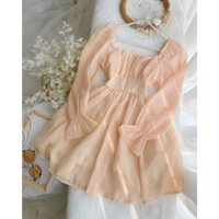 ĐẦM TIỂU THƯ FORM XOÈ CỔ VUÔNG CHẤT VOAN TƠ TAY LOE DÀI (CÓ ẢNH THẬT)