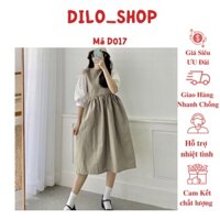 Đầm Tiểu Thư Khoét Vai Váy Babydoll Nữ Tay Phối Màu Dáng Lỡ-D017