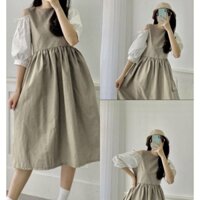 Đầm Tiểu Thư Khoét Vai Váy Babydoll Nữ Tay Phối Màu Dáng Lỡ Q026