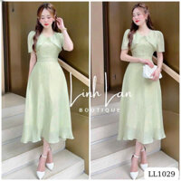 ĐẦM TIỂU THƯ MÀU XANH LÁ MẠ NON ĐÍNH CƯỜM CHẤT LIỆU TƠ LỤA XỐP SIÊU XINH