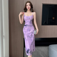 đầm tím ôm body hoa dây dáng thun dài nàng thơ đi tiệc sinh nhật trễ vai hở lưng cúp ngực ulzzang retro