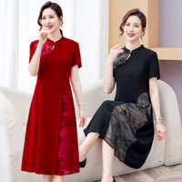 Đầm Tính Khí Thời Trang Mới Phong Cách Trung Hoa Giảm Tuổi Retro Mỏng Hơn Nhìn Mẹ Mặc Đầm Sườn Xám Tay Ngắn Thời Trang * 2.24