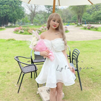 Đầm tơ voan váy công chúa cúp ngực trễ vai chân váy xòe bồng bềnh Say fashion thiết kế cao cấp