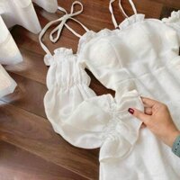 _Đầm trắng 2S rớt vai tay phồng_