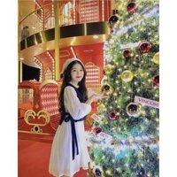 Đầm Trắng cổ bèo phối gile navy