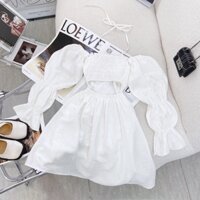 ĐẦM TRẮNG DÂY CỔ NHÚN NGỰC CHUN LƯNG HỞ EO