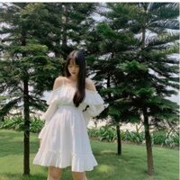 Đầm trắng dây rớt vai bèo
