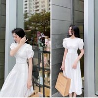 Đầm Trắng Dự Tiệc Dáng Xòe Tiểu Thư Hàng Thiết Kế Cao Cấp Váy Xòe Đi Tiệc, Công Sở, Đi Chơi, Dạo Phố V13538