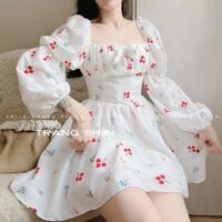 ĐẦM TRẮNG HOA ĐỎ XẾP NƠ TD NHÚN