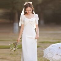 Đầm trắng LV, đầm chính thức nhỏ cho đăng ký kết hôn, đầm sinh nhật, sang trọng nhẹ nhàng, trang phục cao cấp, trang phục thường ngày, mùa hè tốt nghiệp (có thể mặc hàng ngày)