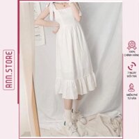 Đầm Trắng Nữ 2 Dây Cột Nơ Đuôi Cá 🦋FREESHIP🦋 Váy Nữ Eo Chun Dáng Dài - [AN SHOP]