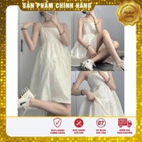 Đầm Trắng Nữ 2 Dây Dập Ly Kèm Lót ,Váy Maxi Nữ Đũi Nhăn Dáng Ngắn Q048