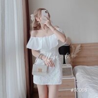 Đầm Trắng Nữ Trễ Vai, Ngực Bèo Vải Gấm Xốp Hoa Nổi, Dáng Ngắn Vừa Body - Đầm Nữ Ngắn Hở Vai Dễ Thương Q0109 WOW