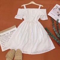 Đầm trắng rớt vai - nơ eo