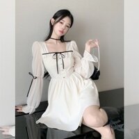 đầm trắng tay dài tiểu thư công chúa đầm dài nàng thơ tiệc sinh nhật corset váy liền thân dáng dài