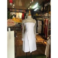 Đầm trắng vạt xéo phối lưới