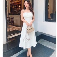 Đầm trắng xoè 2 dây xếp li ngực 👗