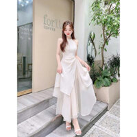 Đầm trắng xoè cổ yếm 3 tầng (về thêm Đầm midi yếm trắng đắp xẻ tà eo đính hoa)