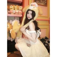 Đầm trắng xoè cổ yếm trễ vai nơ phối lưới