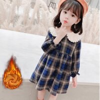 Đầm Trẻ Em Dài Tay Ve Áo Sang Trọng Dày Ca Rô Đại Học Mùa Đông Váy