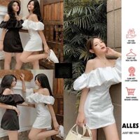 Đầm trễ vai bánh bèo váy đầm trắng trễ vai tay bồng dáng dài xinh dễ thương siêu xinh (Mã 327) ALLES – TD37